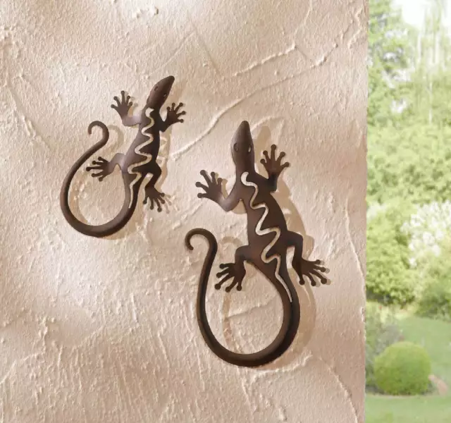 Deko Gecko Metall 2 x Echsen Dekofigur Wanddeko Salamander Eidechse Wandhänger