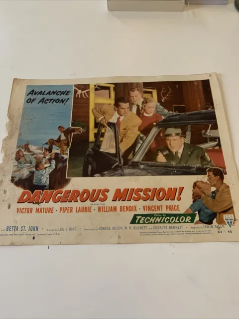Rare Original 1950s Movie Poster. Dangerous Mission !. Victor Mature.