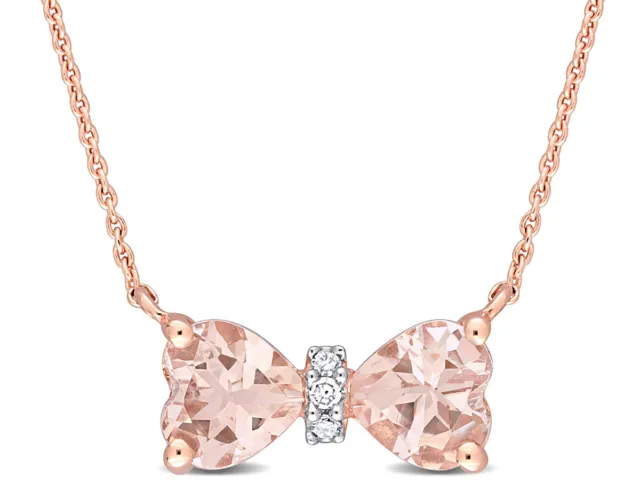 1.00 Carat (ctw) Morganite Heart Bow Necklace 10K Rose Gold with Chain