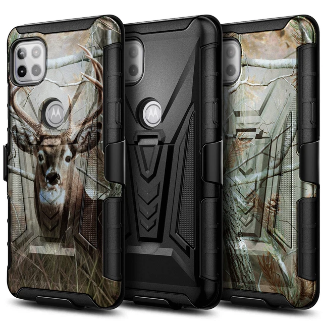 For Motorola One 5G Ace /UW Case, Holster Belt Clip Stand Cover + Tempered Glass