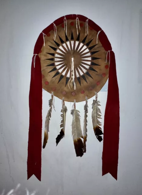 Early 20th C. Native Lakota Sioux Painted Leather Hide Medicine Dance Shield