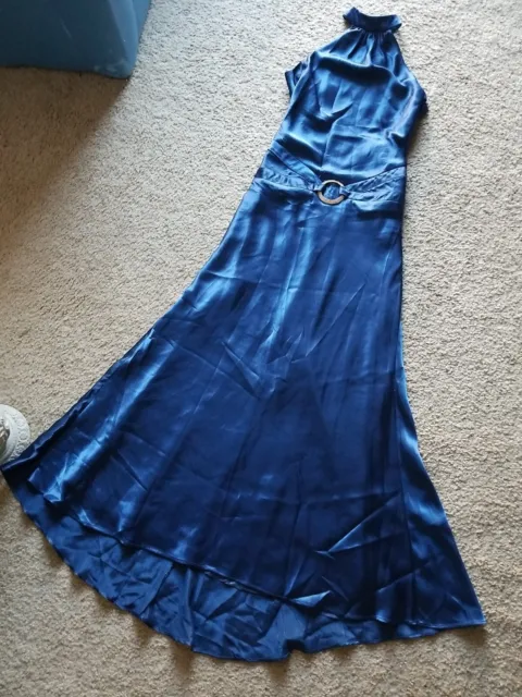 NEW Elegance Gown  Formal/Prom BLUE Satin OPEN BACK women Dress size S