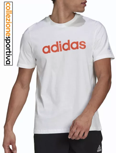 T-SHIRT UOMO/DONNA ADIDAS EMBROIDERED LINEAR LOGO - GL0064 col.bianco/rosso