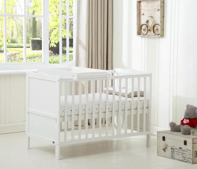 MCC® Wooden Baby Cot Bed "Orlando" with Top Changer & Water repellent Mattress