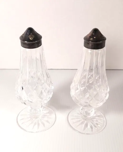 Waterford Crystal Lismore Footed Salt and Pepper Shakers with Silverplate Tops