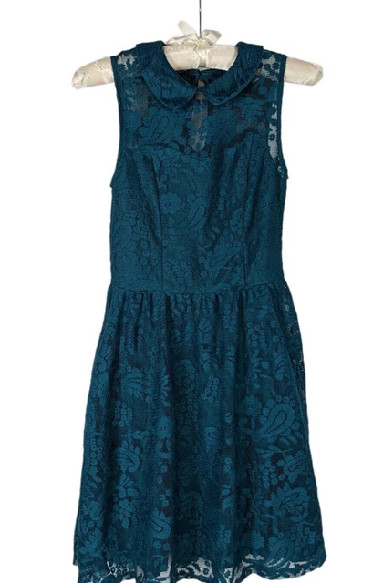 Xhilaration Sz XS Junior's Green Lace Sheath Sleeveless Peter Pan Collar Dress
