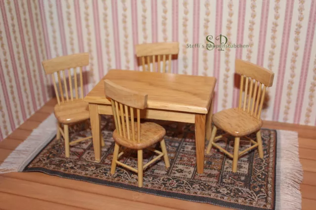 Tisch mit 4 Stühlen - Miniatur für Puppenhaus Puppenstube 1:12