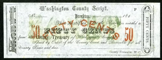 1862 50c WASHINGTON COUNTY SCRIP BRENHAM TEXAS CIVIL WAR MONEY CHOICE CRISP NEW