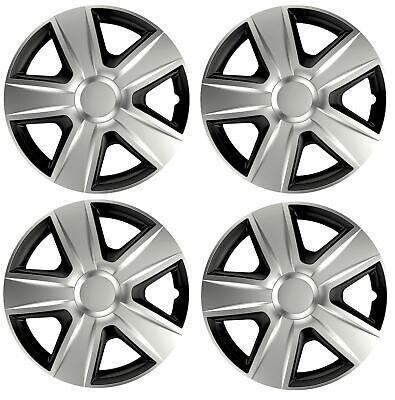 4x Wheel Trims Hub Caps 15" Covers in Silver and Black Alloy Look