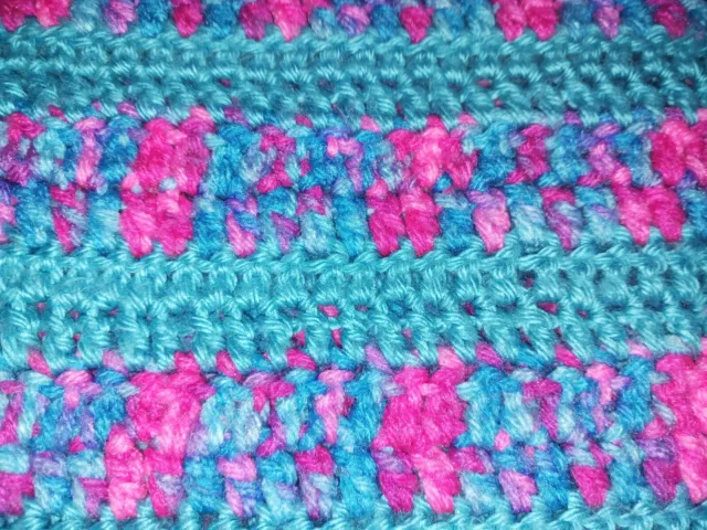 Beautiful Handmade Afghan Colorful Turquoise Pink Purple Crochet Knit Retro