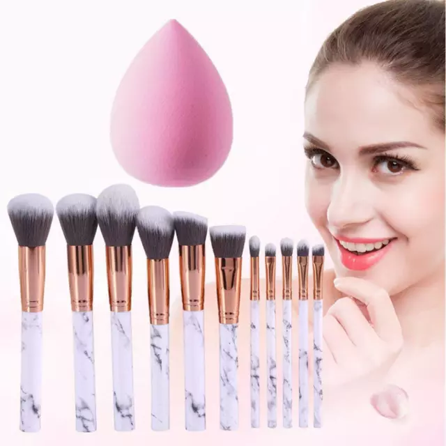 10 Piece Marble Pattern Makeup Brush Eye and Face Set with Bag and Sponge Gift