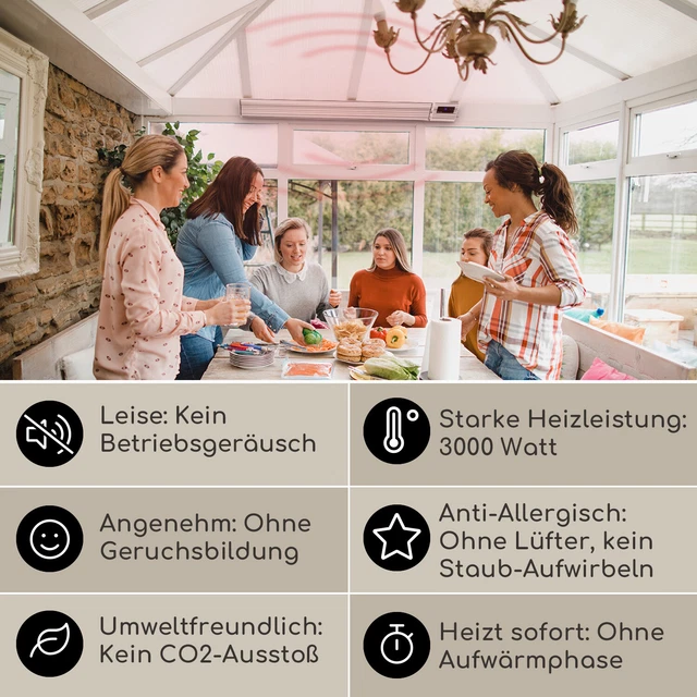 Infrarot Heizstrahler Decke Wand 3000W Infrarotstrahler elektrisch Terrasse weiß 3