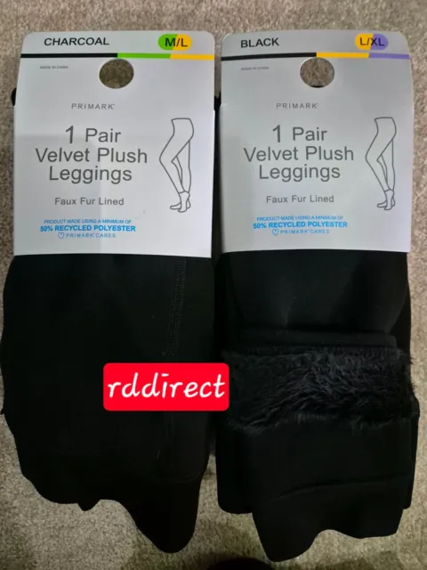 PRIMARK 1 PAIR Velvet Plush LEGGINGS Black Faux Fur Lined S/M, M/L
