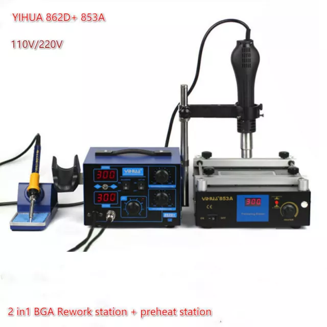 862D+ 853A BGA Rework Station Hot Air Gun Soldering Iron Preheating Station WT#