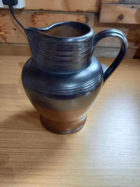 Antique Stoneware Large Black and Brown Glazed Pitcher / Jug - Bourne pottery?