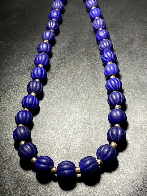 Old Antique Ancient Roman Antiquities Melon Shaped Glass Jewelry Bead Necklace