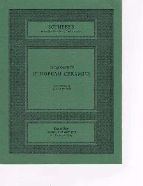 Sotheby's - European Ceramics - Meissen, Faience, Chelsea, Derby, Majolica