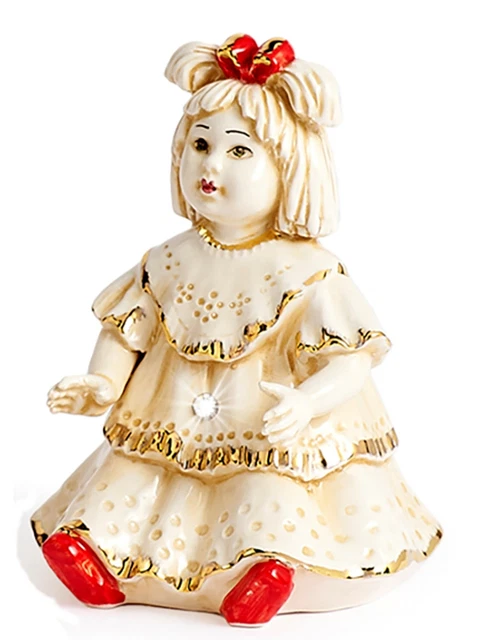 Grande Poupée en porcelaine avec couronne de fleurs, sans marque, 50 cm. - Label Emmaüs