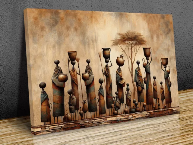 African Family Modern art rustic background mounted canvas or print only