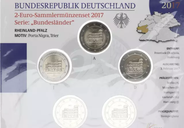 Offizieller Blister mit 2 Euro Porta Nigra Trier 2017 ADFGJ Stempelglanz 72938