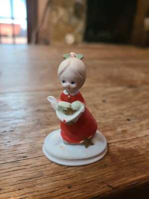 VINTAGE Lefton Christmas Figurine Girl w/ Red Dress Hand Painted 03446