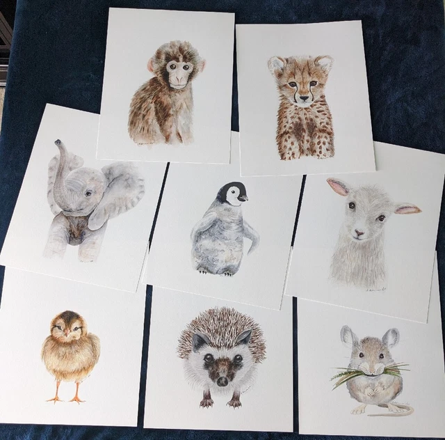 Baby Animal Art 8 Glicee 11 x 14" Prints Nursery Decor, Pristine