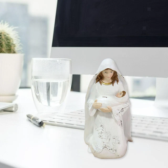 Statue de La Vierge à L'Enfant Agenouillée Marie Sculpture Résine Artisanat