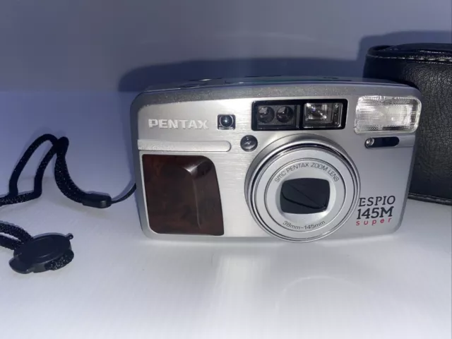 PENTAX ESPIO 145M super Point & Shoot 35mm Film Camera Woodgrain Tested Working