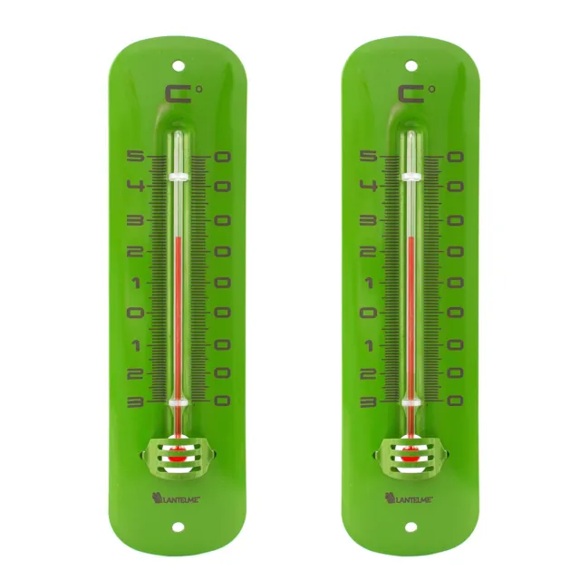 2 Stück Metall Thermometer Set 19cm grün analog für Zimmer Garten Innen Außen