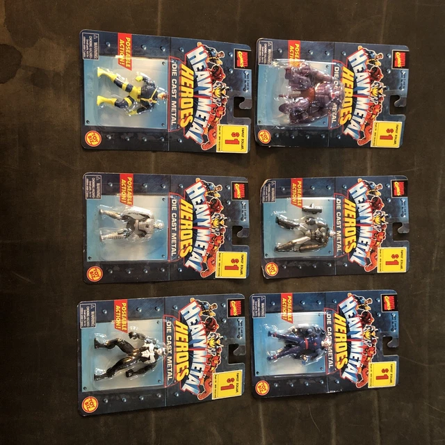LOT Of 6 Toy Biz Marvel Heavy Metal Heroes Die Cast Metal Poseable Figure -B