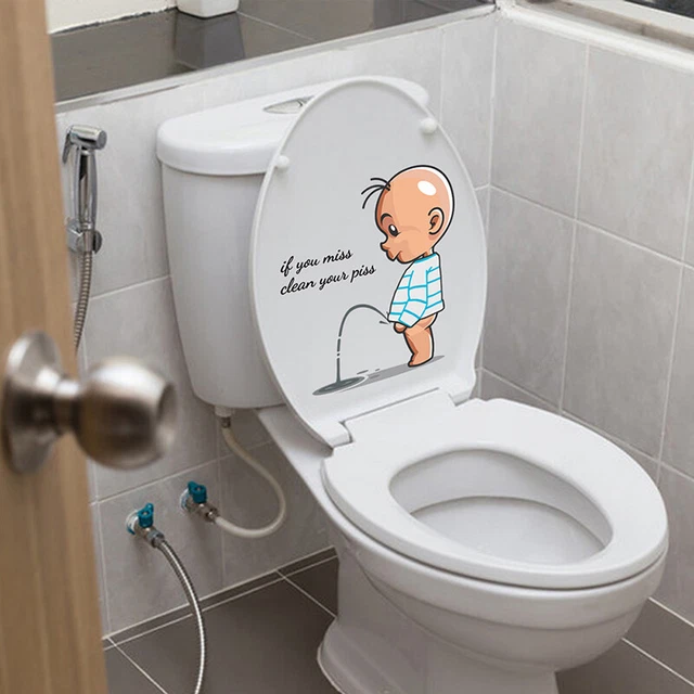 Adesivi divertenti avvertimento toilette minzione bambino coperchio WC decorazione K^