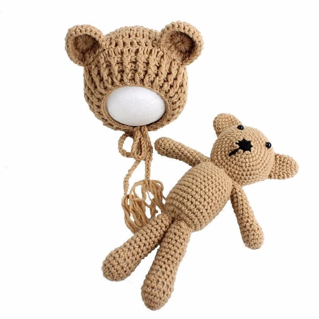 Costume Photographie Bébé Ours Tricoté Mignon + Chapeau - Prop Photo Nouveau-né