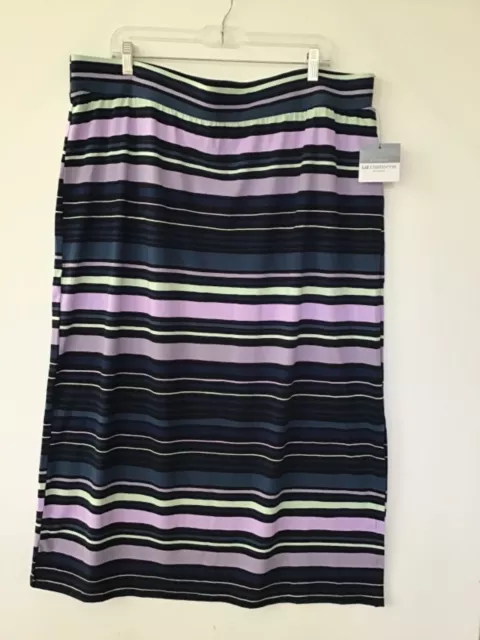 NWT Studio Liz Claiborne Black Stripe Pull On Stretch Knit Maxi Skirt 1X 16 NEW