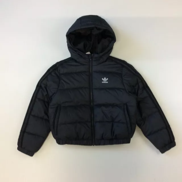 Giacca Tampone Adidas Bambini Grigio Argento 3 Righe Cappotto Con Cappuccio Rrp £65 Kl