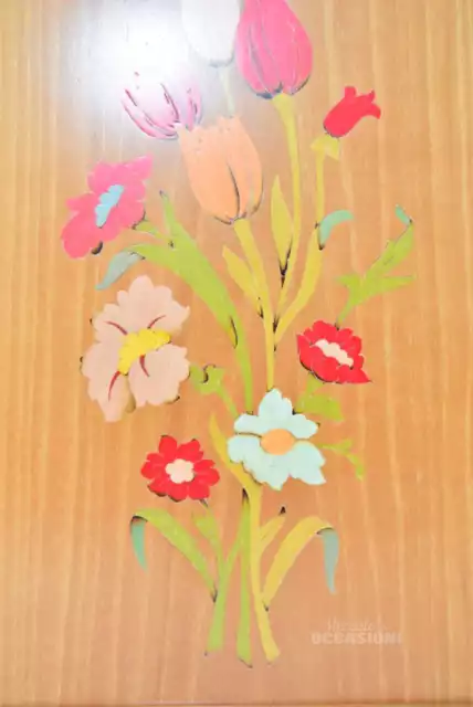 Bandeja de Madera Con Imagen Flores Incrustación 49x36 CM