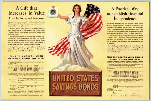 ANUNCIO IMPRESO 1937 Bonos de Ahorro de EE. UU. Cupón de Regalo Patriótico 6,5 x 10 De Colección