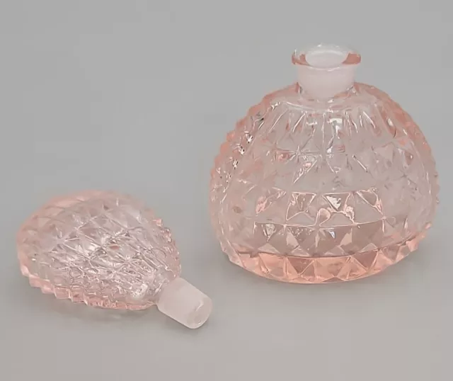 Vtg Blush Pink Cut Glass Perfume Dresser Bottle Ground Stopper 4.5" x 2.5" Japan 2