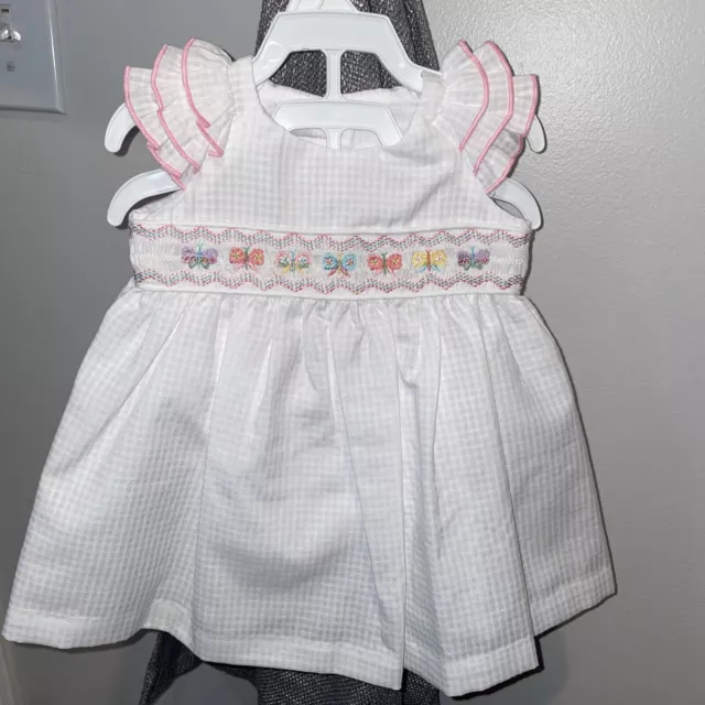 Bonnie Baby Girls 3-6 M White Short Sleeve Smocked Easter Church Dress NWOT