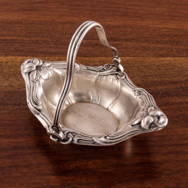 Wilcox Wagoner Art Nouveau Sterling Silver Bon Bon, Nut Basket Lilies No Mono