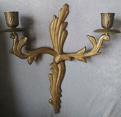 Vintage Wall Sconce 2 arm Solid Brass Ornate Heavy Art Nuevo French Style