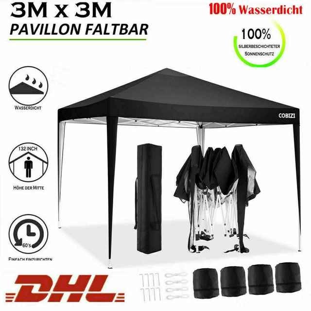 Pavillon Faltpavillon Gartenzelt 3x3m UV-Schutz Pop-Up Zelt Partyzelt Fest Zelt