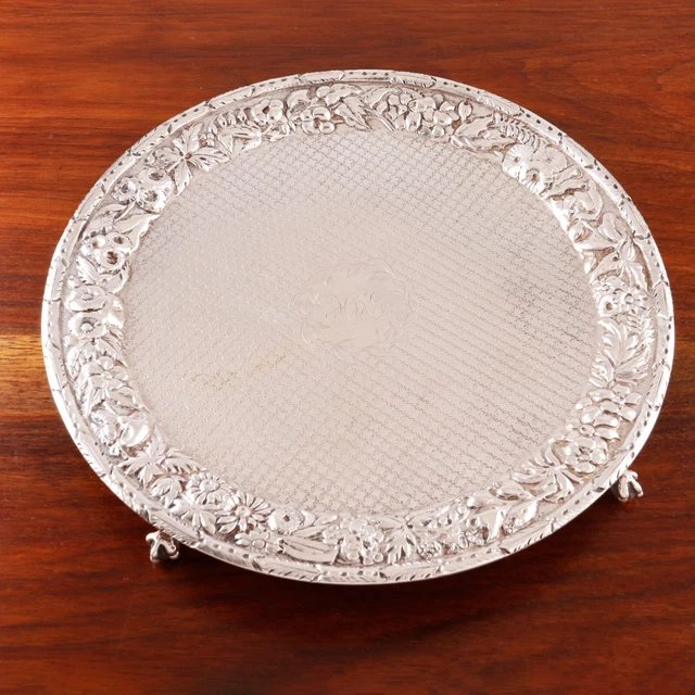 Superb S Kirk & Son Coin Silver 11Oz Salver Repousse Floral & Foliate 1890-96
