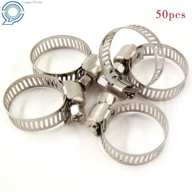Adjustable 50 Pack 3/4"-1" (17-25 mm) Drive Hose Clamps Fuel Line Worm Clips New