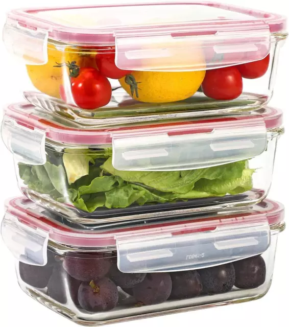 Vinsani Glass Food Storage 840ML 3 / 5-Pack Containers Rectangle Food Meal Prep