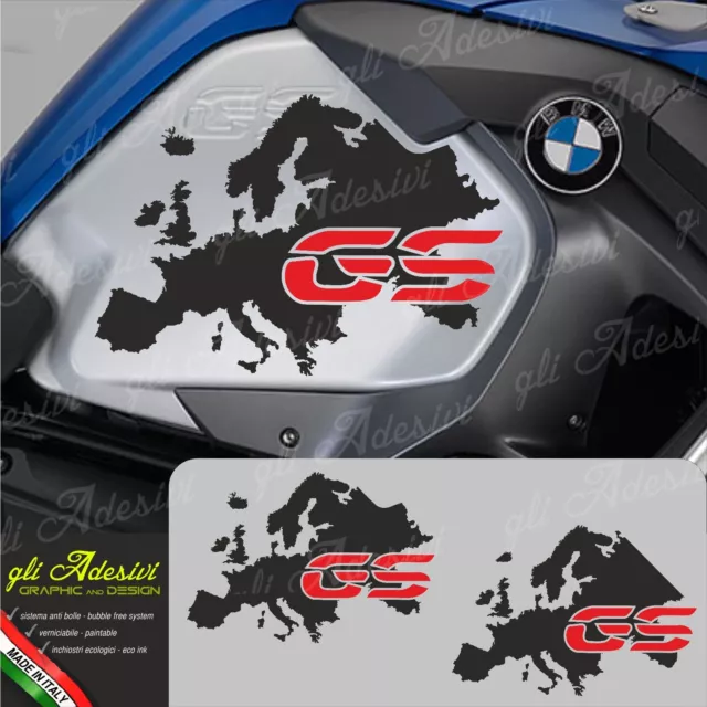 2 Adesivi Fianco Serbatoio Moto BMW R 1200 gs adventure LC Mappa Europa GS red