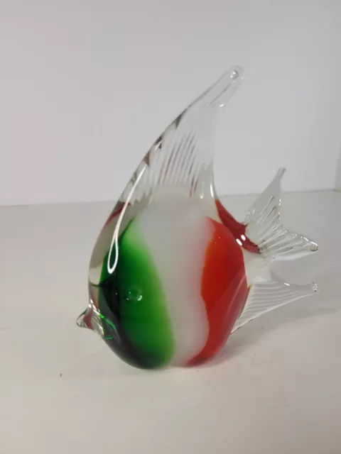 Art Glass Tropical Angelfish Sea Fish 4.5" Red White Green Paperweight Figurine