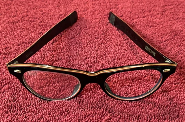 Vintage Black and Red Layered Cat Eye Eyeglasses Glasses Frames Italy 44 20