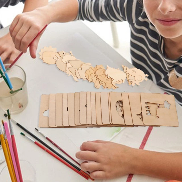 Pochoirs en Bois Montessori pour Enfants – 20 pièces + 3 stylos colorés