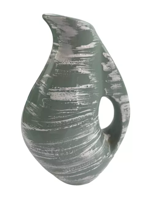 Vintage Art Pottery Ewer Bud Vase Green Glaze Mid Century Modern 6 3/4”