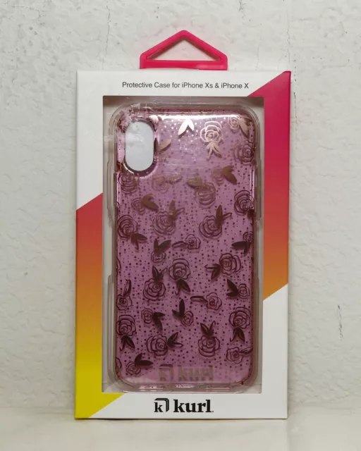 Protective Case for iPhone XS/X Printed Fashion Case - Rose Gold Roses Design
